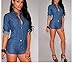 MOMTUESDAYS2 Women's Long Sleeve A-line High-Low Denim Casual Dress Cowboy Jumpsuit
