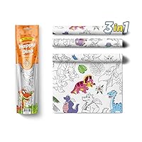 Large Coloring Tablecloth Water Resistant Poster for Kids and Toddlers Colorable Frame «Happy Dragons» 3 in 1 Fun Painting Activity for Party and Decor Table Doodle Board