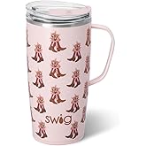 Swig Life 22oz Travel Mug, Insulated Tumbler with Handle and Lid, Travel Coffee Mug, Cup Holder Friendly, Stainless Steel 22 oz Tumbler, Reusable Insulated with Lid (Cowgirl Coquette)