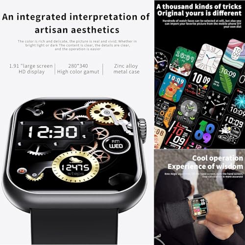 Blood Glucose Smart Watch, Health Monitor for 24/7 Blood Sugar, ECG/SpO2, Heart Rate Sleep Pressure Fitness Tracker Watch, 1.91'' Touch Screen, Bluetooth Answer/Make Call, 50+ Sports Modes (Black)
