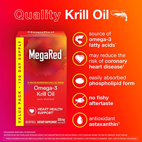 MegaRed Krill Oil 350mg Omega 3 Supplement, 1 Dr Krill Oil Brand with EPA, DHA