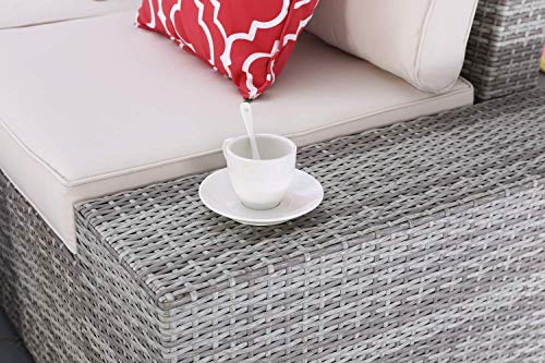 Do4U 6 Pieces Outdoor Patio Furniture Sectional Conversation Set, All-Weather Wicker Rattan Sofa Beige Seat & Back Cushions (3506-PGRY-BEG)