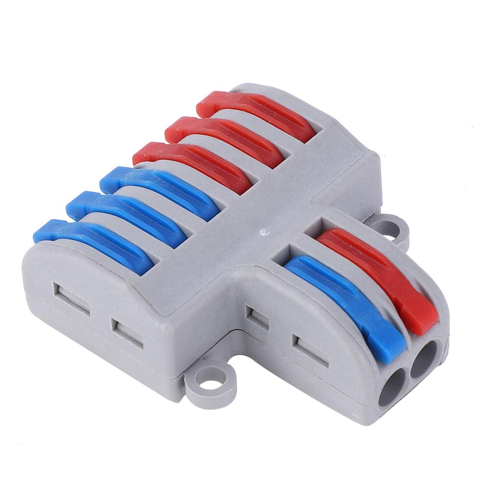 Terminal Blocks 5 Pack, 2 in 6 out 32A Spring Lever, Electric Wire Cable Connectors, Nylon and Copper, 250V-4KV, 7KW