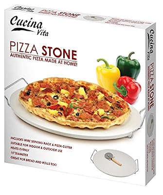 15 Inch Pizza Cooking Stone Make Your Own Pizza with Wire Serving Rack and Pizza Cutter