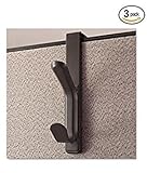 Recycled Cubicle Coat Hook, 2 Hook, Plastic, Charcoal 3-Pack