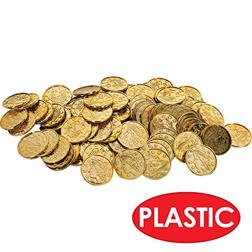Beistle 100 Piece Gold Plastic Pirate Treasure Embossed Coins Western