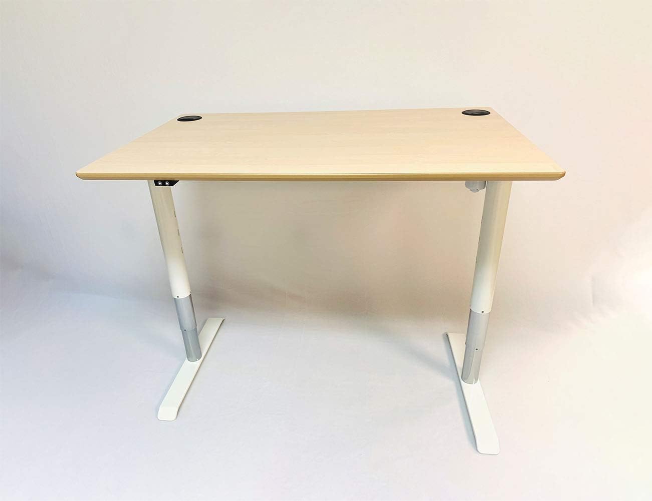 Simplicity Electric Height Adjustable Standing Office Desk, Height Range 24.75" to 48.5" - White Frame + Maple Top 29"x46" - Adjustable Width 45.7” to 69.3”, (5 Year Warranty)
