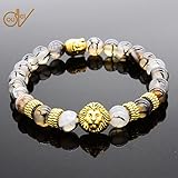 ERAWAN Men's Natural Black Lava Stone Bead Gold Lion Buddha Beaded Charm Bracelet 8mm EW sakcharn