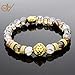 ERAWAN Men's Natural Black Lava Stone Bead Gold Lion Buddha Beaded Charm Bracelet 8mm EW sakcharn