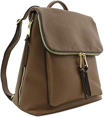 Faux Leather Zip Flapover Backpack