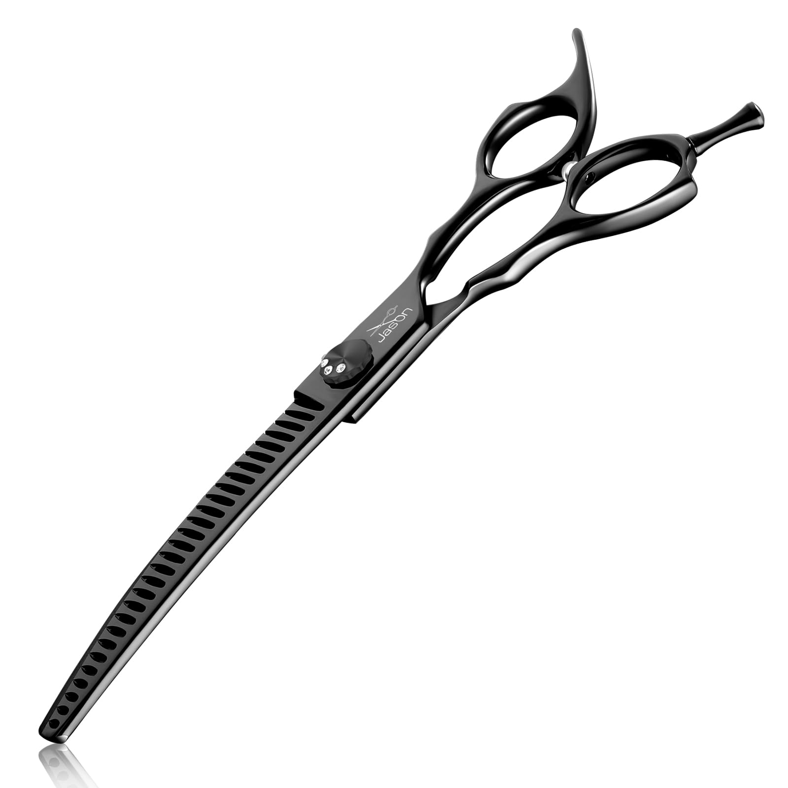 Photo 1 of JASON 7" Curved Chunker Dog Scissors - Ergonomic Pet Scissors Black Curved Dog Shears 440C Stainless Steel Grooming Shears Professional Pet Shears For Groomer (28-Teeth, Down-curved)