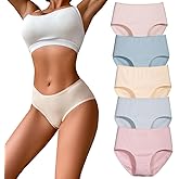 Ayshie Women's High Waisted Cotton Briefs 5 Pack Stretchy French Cut Panties Soft Full Coverage HI Cut Underwear