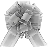 5 Pieces 6 inches Large Pull Bows, Bow for Gift Wrapping, Basket Decoration, Party, Birthday Gift, Wedding Ribbon Bow, Valentine's Day Gift Decoration (Silver)