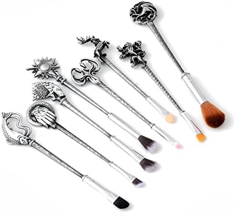 REINDEAR 8 PCs Cosmetic Collection GOT Game of Thrones Houses Metal Makeup Brushes US Seller (Silver)