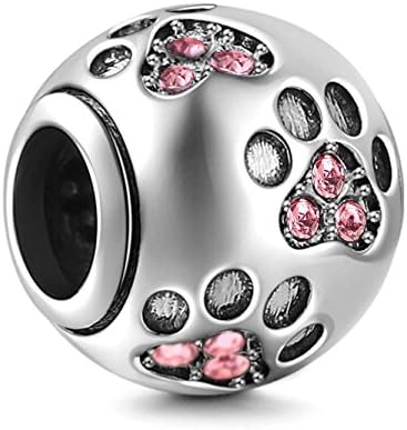 Choruslove Austrian Crystal Paw Print Charm 925 Sterling Silver Bead for European Style Bracelet (Pink)