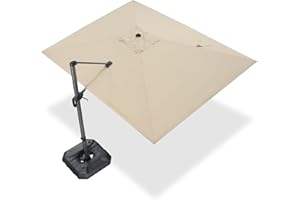 PURPLE LEAF 9' X 11.5' Patio Umbrella Outdoor Cantilever Rectangle Umbrella Aluminum Offset Umbrella with 360-degree Rotation for Garden Deck Pool Patio, Beige