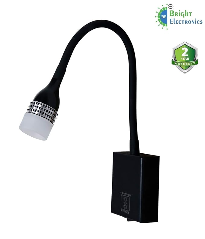 Bright Electronics LED Spot Light, Bed Side Flexible arm, 3w Warm White 3000k with Switch, Reading Light, with Warranty (Black)