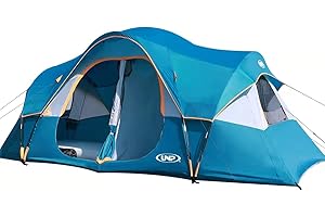 UNP Camping Tent 10-Person-Family Tents, Parties, Music Festival Tent, Big, Easy Up, 5 Large Mesh Windows, Double Layer, 2 Room, Waterproof, Weather Resistant, 18ft x 9ft x78in