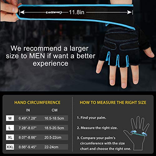 Thiroom Workout Gloves with Wrist Wrap Support for Men & Women Shorty Fingerless Gym Gloves Exercise Training Gloves for Weightlifting Training Fitness Hanging (Blue, XL)
