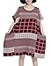 ELLAZHU Women Summer Plaid Loose Plus Size Short Sleeves Dress GA621 Red