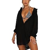 Women's Swimsuit Beach Cover Up Loose V-Neck Button Down Bikini Bathing Suit