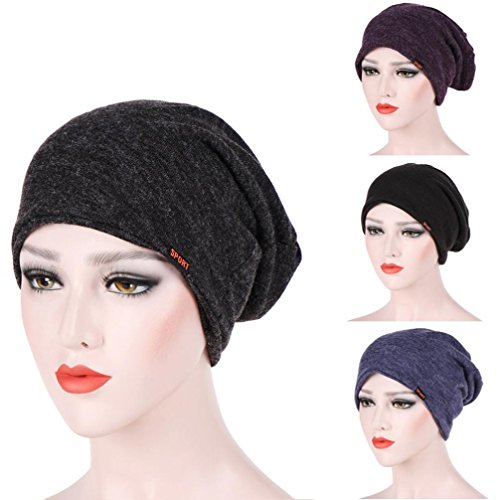 Deesee(TM)Men and Women Stretch Turban Hat Hair Pure Color Loss Head Scarf Wrap (Gray)