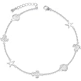 BEILIN 925 Sterling Silver Ocean Beach Anklets for Women Starfish Conch Turtle Ankle Bracelets for Women