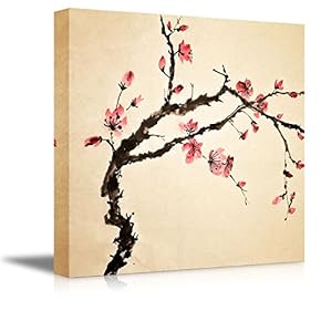 Canvas Prints Wall Art - Japanese Cherry Blossoms Painting | Modern Wall Decor/Home Decoration Stretched Gallery Canvas Wrap Giclee Print. Ready to Hang - 12" x 12"