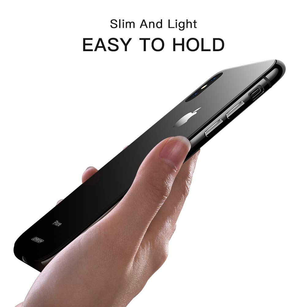 JOYROOM Tempered Glass Case for iPhone Xs/iPhone X, Hard Slim Thin Metal Bumper with Soft TPU Inner Frame Case, Anti-Scratch 9H Clear Glass Back Cover for iPhone 5.8 inch (Black)