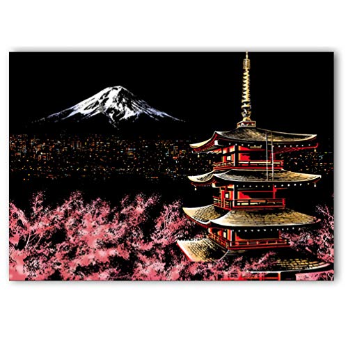 C-pop Scratch Art Paper DIY Night View Scratchboard for Adult and Kids,Four Series Size 11.2''x16'' (Mount Fuji) - Thumbnail 2
