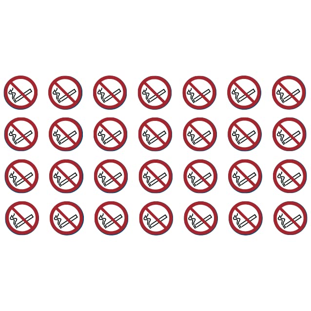 28 Stickers Smoking No Prohibited P002 - Diameter 5 cm - UV and Weather-Resistant - ISO 7010 - Sustainable - Prohibition Sign Sign (5 cm, No Smoking)
