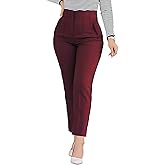 BIRW Womens High Waisted Pants 2026 Trendy Skinny Business Work Casual Pencil Trousers with Pockets Size Medium Wine Red-2