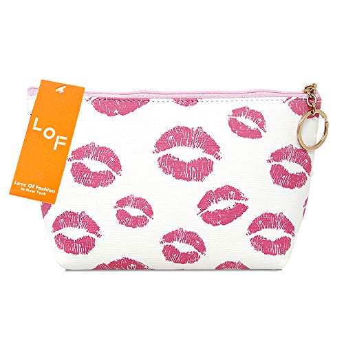 Me Plus Women Small Portable Travel Cosmetic Organizer Clutch Pouch Bag with Zipper Closure (10 Patterns) (LIPS)