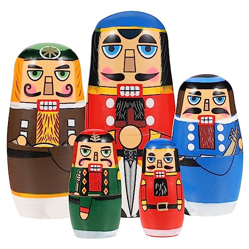 MOLUCKFU Creative Wooden Matryoshka Nesting Dolls Set for Boys and Girls Hand-Painted Nutcracker Toy Educational Early Learning for Playtime and Decoration