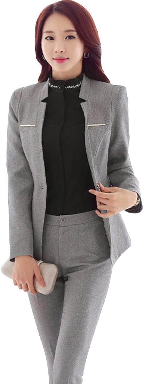 Amazon Co Jp パンツセット レディース スーツセット 長袖 ジャケット 2点セットスーツ レディーススーツ 細身 着痩せ 上品 通勤着 ビジネス 卒業式 卒園式 入学式 入園式 結婚式 L グレー 服 ファッション小物