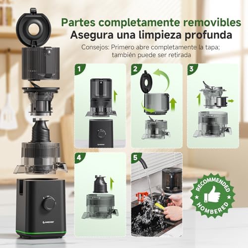 Extractor de Zumo 155 mm con Tolva de 2,5 L, Prensado en Frío