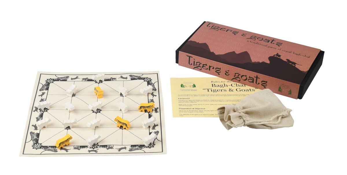 Masters Bagh-Chal Tigers and Goats Board Game - Cloth board with wooden Tiger and Goat pieces - Strategic Board Game for 2 players