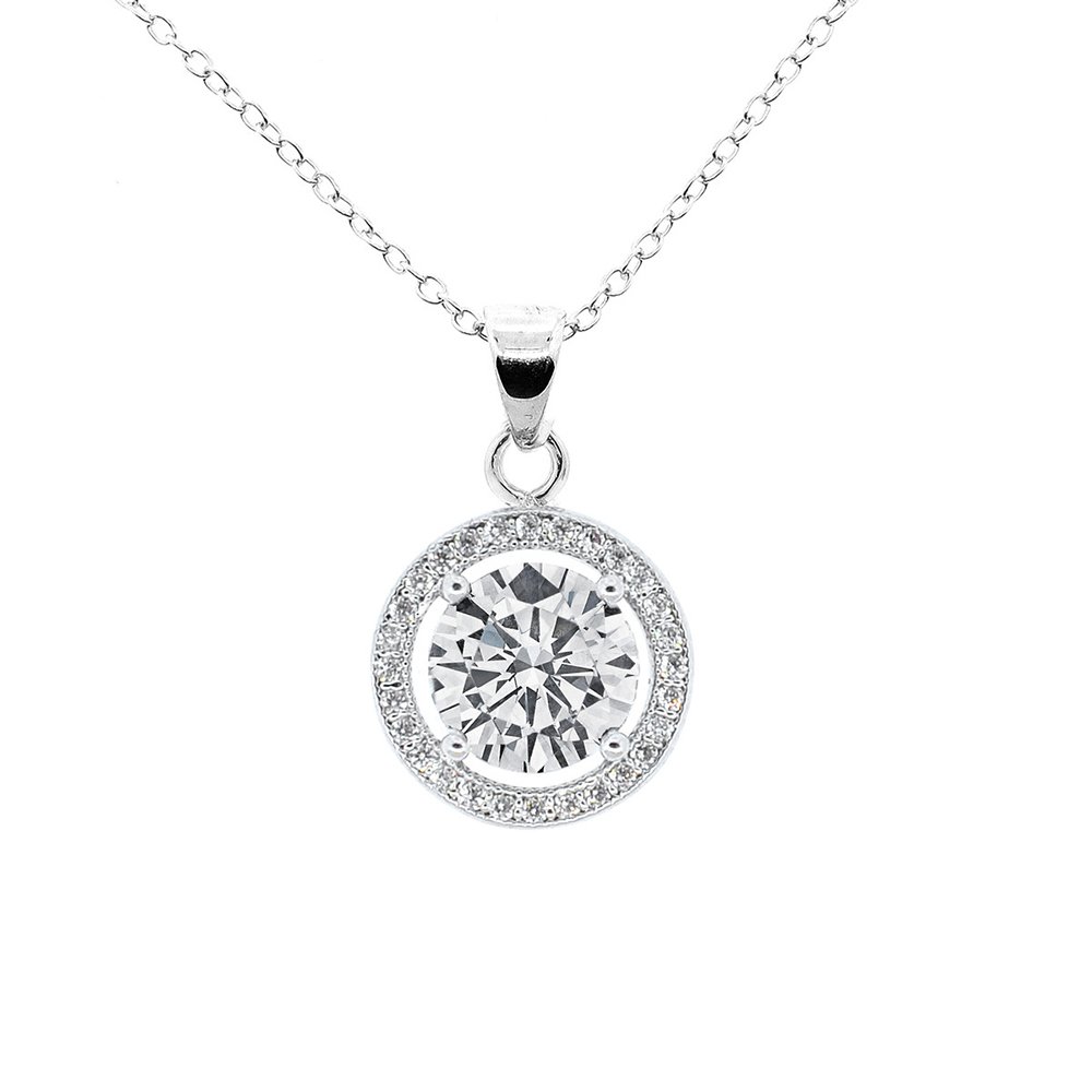 Cate & Chloe Blake 18k Gold Plated Pendant Necklace | Halo Silver Necklaces with Round Cut Cubic Zirconia, Fashion Necklaces For Women, Hypoallergenic Jewelry Necklaces for Girls, Brass, Cubic
