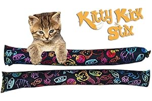 Kitty Kick Stix 15" Catnip Kicker Toy – Set of 2 | Handmade in USA | Interactive Cat & Kitten Toy | Durable Kicker Packed with 100% Potent Catnip for All Breeds (Neon Cats)