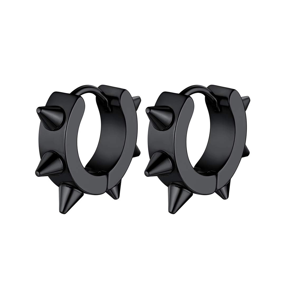 GoldChic Jewelry Hoop Spike Earring For Men, Black Huggie Earrings Studs Man Punk Jewellery