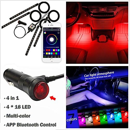 Car Interior Atmosphere Lights, Ksleder 4x 30cm 18 SMD DC 12V LED RGB Car Strip Light Floor Decoration Lighting Under Dash Lamp for Car (App Control)