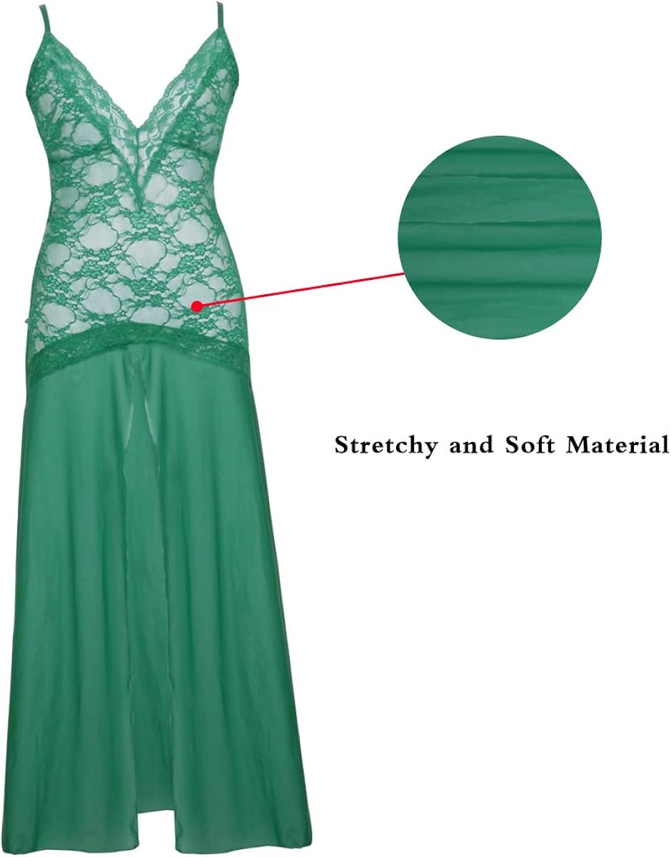 LINGERLOVE Women's Plus Size Lingerie Sexy Split Maxi Long Gown Sheer Dress: Clothing