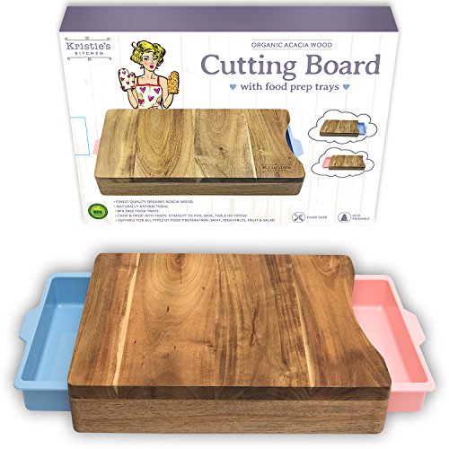 Cutting board - organic acacia wood chopping board with 2 pink bl…