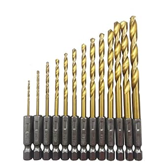 Generic 1/4 Hex Shank 1.5-6.5 mm Tungsten Carbide Twist High Speed Steel HSS Titanium Coated Drill Bits -13 Pieces/set