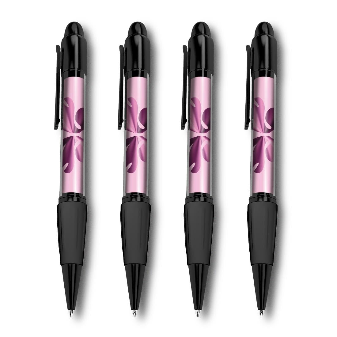 Set of 4 Black Ballpoint Pens (Photo Insert) - Pretty Butterfly Bug Insect Animals Pink - Soft Feel Finger Grip #58100