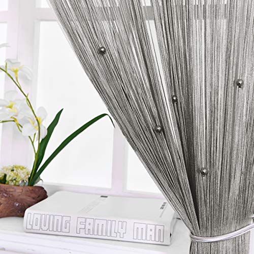HSYLYM String Curtains Beaded Door Curtain Spaghetti Dense Bead Curtains for Doorways,Grey,90x200cm
