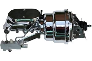 7 Inch Dual Power Booster, 1-1/8 Inch Bore Flat Top Master, Side Mount Valve, Disc/Disc (Chrome)