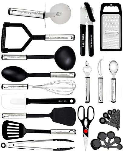 Utensili Cucina Set Termoresistenti al Calore e Antiaderente - Mestoli Spatola Cucchiaio Frusta Pinze Forbici (25 pezzi Nylon Set)