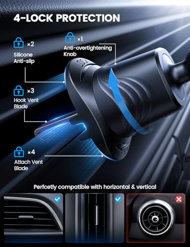 Lamicall Phone Mount for Car [3-in-1 Military-Grade Suction Cup] 360° Rotation Phone Holders for Your Car [Metal Hook] Cell Phone Car Mount Dashboard Vent Windshield All Smartphone LeatherGrain