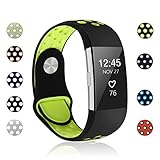 POY Replacement Bands Compatible for Fitbit Charge 2, Adjustable Breathable Wristbands with Air Holes Straps, Large Black Yellow 1PC